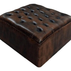 Puff de Cuero Capitoné Chesterfield | Mesa de Centro 90×90