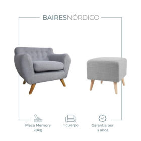 Combo Sillón Nórdico Un Cuerpo + Banqueta 45×45